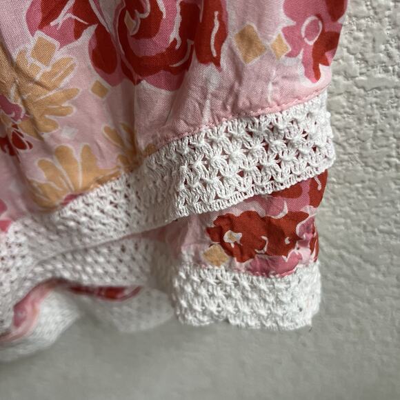 Poupette St Barth Sasha Lace Trimmed Mini Dress 90s Pink Floral V Neck Sz S Boho - Picture 6 of 7